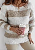 Pullover w paski Colorful Autumn biało-Beige