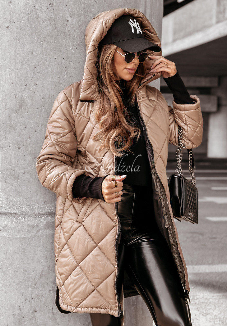 Lange Steppjacke mit Kapuze Feeling Of Winter Beige