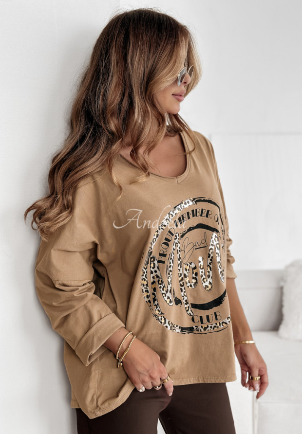 Sweatshirt mit Print Bad Moms Camel
