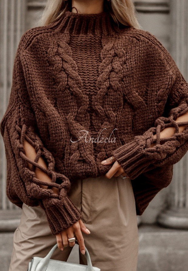 Pullover mit dekorativem Strickmuster Cocomore Casual Schokoladenbraun