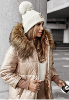 Długa Pikowana Jacke z futerkiem Cold And Snow Beige