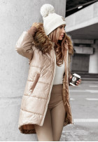 Długa Pikowana Jacke z futerkiem Cold And Snow Beige