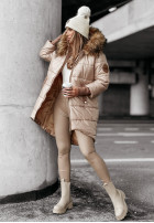 Długa Pikowana Jacke z futerkiem Cold And Snow Beige