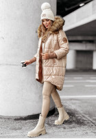 Długa Pikowana Jacke z futerkiem Cold And Snow Beige