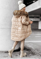 Długa Pikowana Jacke z futerkiem Cold And Snow Beige