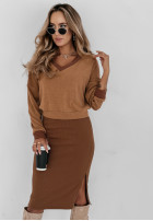 Set prążkowana Kleid i Pullover Autumn Feelings Schokoladenbraun
