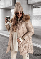 Pikowana Jacke z futerkiem December Night Camel