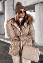 Pikowana Jacke z futerkiem Winter Dream Camel