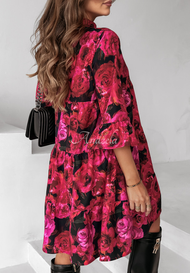 Geblümtes Kleid mit Rüschen Sirona Rot-Rosa