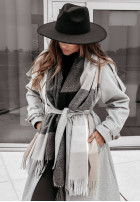 Wzorzysty Schal z frędzlami Winterly Beige-Grau