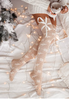 Świąteczne zakolanówki z kokardkami White Christmas Beige
