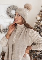 Set Mütze z pomponem i Schal Let It Snow Beige