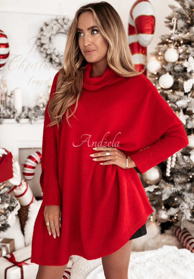 Pullover mit Rollkragen und Schlitzen Snowy Whisper Rot