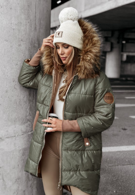 Lange Steppjacke mit Fell Cold And Snow Khaki