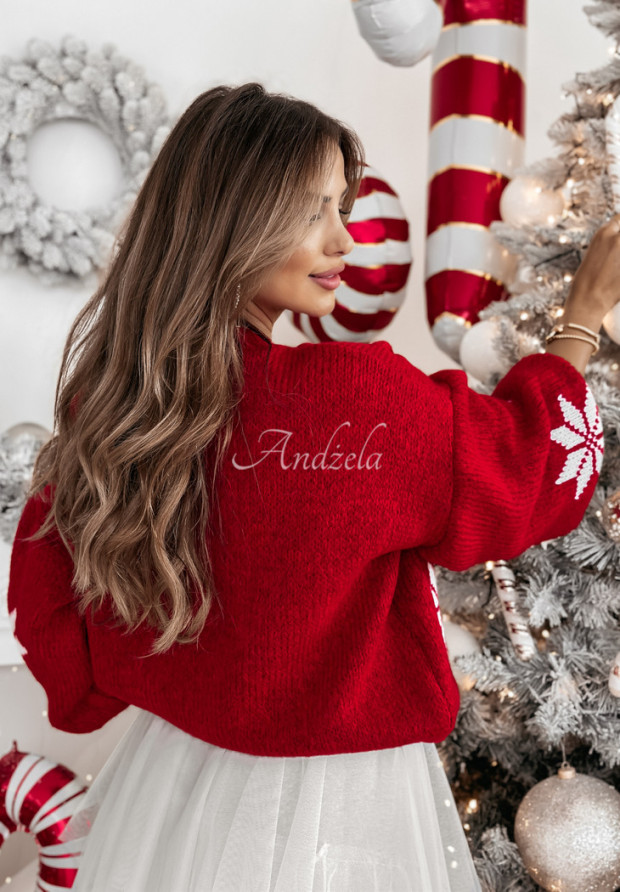 Weihnachtspullover mit Schneeflocken Christmas Magic Rot