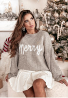 Świąteczny Pullover z napisem Merry Beige