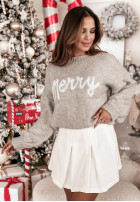 Świąteczny Pullover z napisem Merry Beige