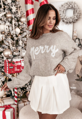 Weihnachtspullover mit Aufschrift Merry Beige