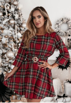 Kleid w kratę z paskiem Mistletoe Farm Rot