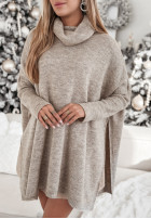 Pullover z golfem i rozcięciami Snowy Whisper Beige