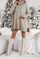 Pullover z golfem i rozcięciami Snowy Whisper Beige