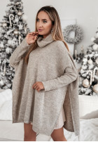 Pullover z golfem i rozcięciami Snowy Whisper Beige