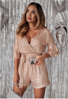 Krótki cekinowy Jumpsuit Glittering Glamour Rosa złoto