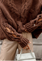 Pullover z ozdobnym splotem Cocomore Casual Schokoladenbraun