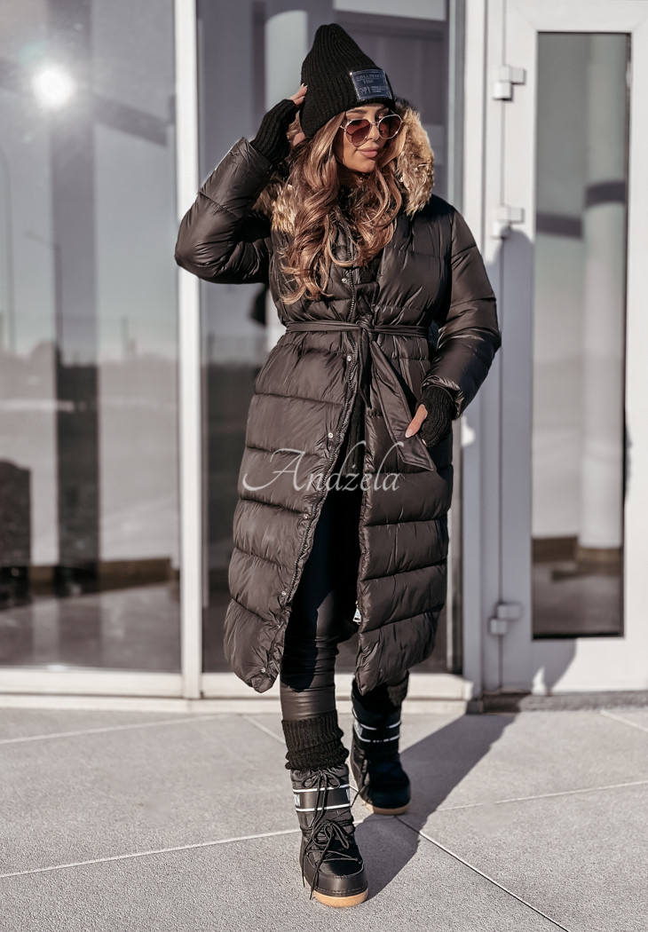 Lange Steppjacke mit Fell Winter Nights Schwarz