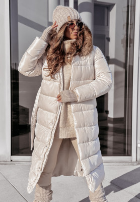 Lange Steppjacke mit Fell Winter Nights Ecru