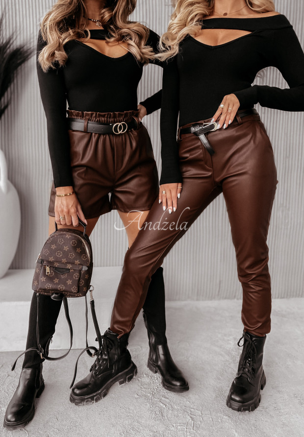 Kurze Shorts aus Lederimitat mit Gürtel Sevigne Schokoladenbraun