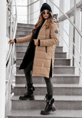 Lange Steppjacke mit Kapuze This Season Icon Beige