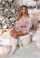 Świąteczna krótka Pyjama Bluse i spodenki Gingerbread Latte Puderrosa