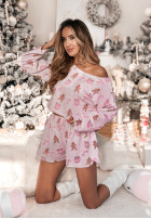 Świąteczna krótka Pyjama Bluse i spodenki Gingerbread Latte Puderrosa