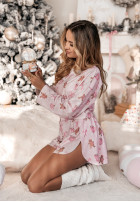 Świąteczna krótka Pyjama Bluse i spodenki Gingerbread Latte Puderrosa