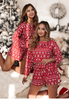 Świąteczna krótka Pyjama Bluse i spodenki Winter Magic Rot