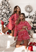 Świąteczna krótka Pyjama Bluse i spodenki Winter Magic Rot