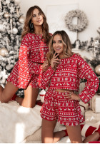 Świąteczna krótka Pyjama Bluse i spodenki Winter Magic Rot