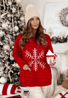 Oversize Pullover mit Schneeflocke Only Snowflake Rot