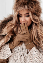 Handschuhe z imitacji zamszu z łańcuszkiem Tennes Camel