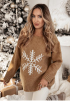 Pullover oversize ze śnieżynką Only Snowflake Camel