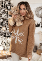 Pullover oversize ze śnieżynką Only Snowflake Camel