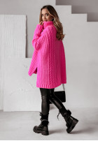 Ozdobnie pleciony Pullover z golfem Rosso Neon Rosa