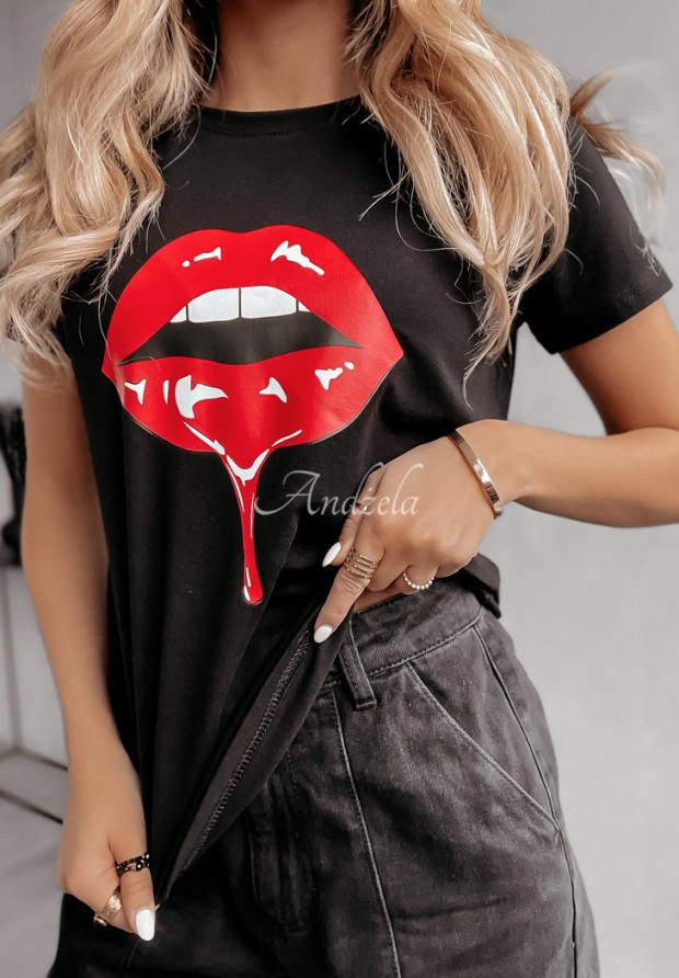 T-Shirt mit Print Juicy Lips Schwarz