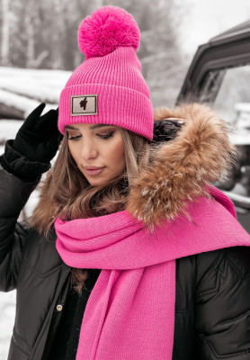 Gerippte Mütze mit Bommel Winter Vibes Neon Rosa