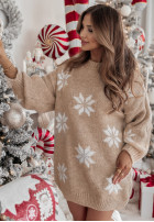 Długi świąteczny Pullover w śnieżynki Christmas Magic Camel