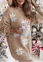 Długi świąteczny Pullover w śnieżynki Christmas Magic Camel