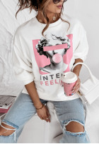 Sweatshirt oversize z nadrukiem Intense Feelings Ecru