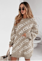 Pullover z napisami Collection Beige