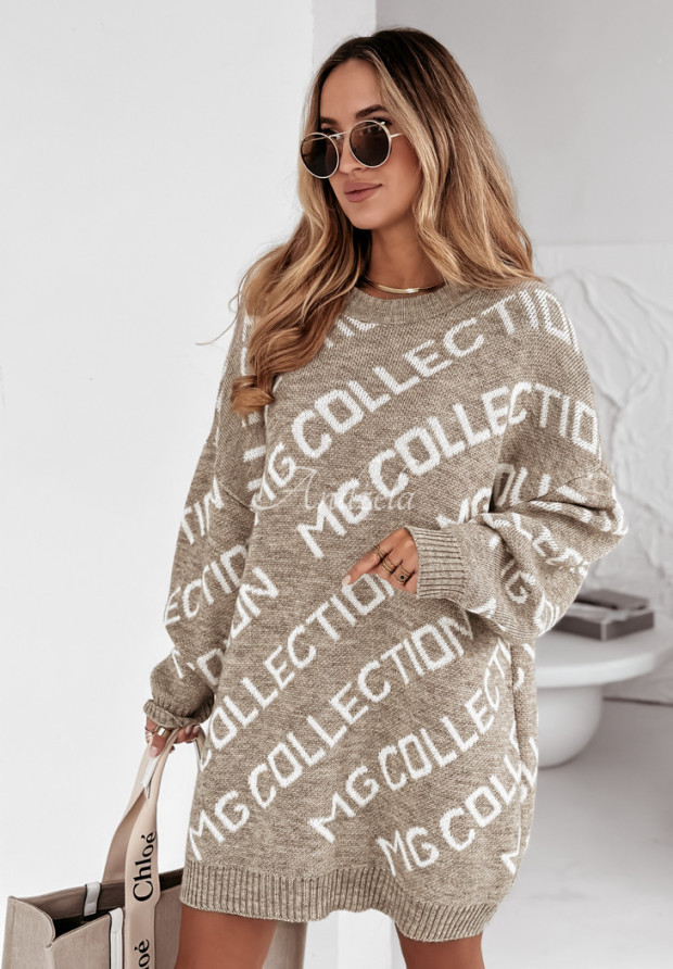 Oversize-Pullover mit Aufschrift Collection Beige